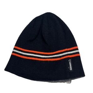 Gerry Mens Beanie Hat‎ Navy Blue Orange White Striped Knit Skull Cap One Size